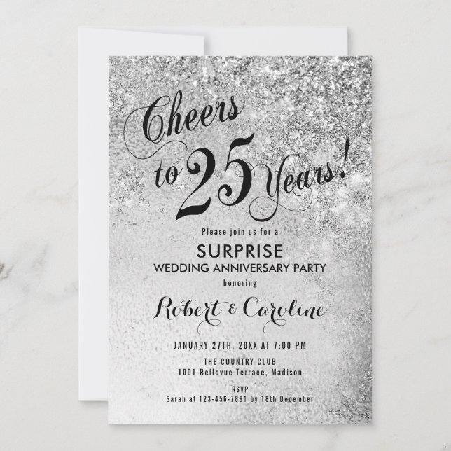 Surprise 25th Wedding Anniversary - Silver Invitation (Front)
