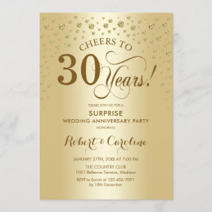 Surprise 30th Anniversary Celebration in Gold Invitation