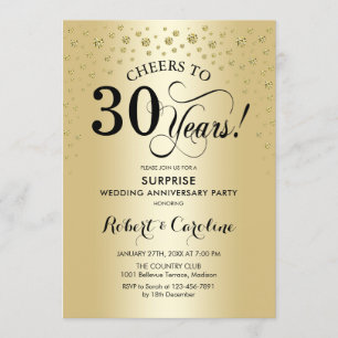 Surprise 30th Anniversary Gold Black Elegant Invitation