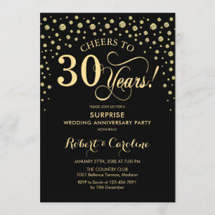 Surprise 30th Anniversary Party Black Gold Elegant Invitation