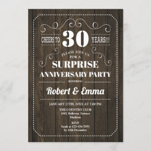 Surprise 30th Anniversary Party - Rustic Wood Invitation