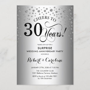 Surprise 30th Anniversary Party Silver Black Invitation