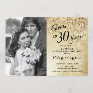 Surprise 30th Anniversary with Photo - Gold Invitation