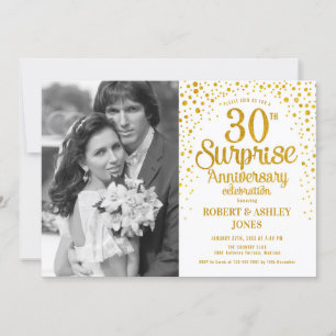 Surprise 30th Anniversary with Photo - White Gold Invitation