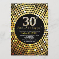 Surprise 30th Birthday Black and Gold Glitter