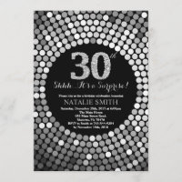 Surprise 30th Birthday Black and Silver Glitter