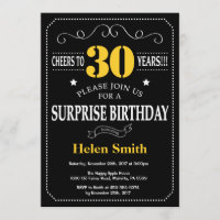 Surprise 30th Birthday Black and Yellow Chalkboard