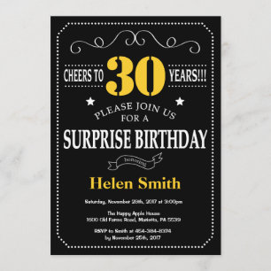 Surprise 30th Birthday Black and Yellow Chalkboard Invitation