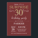 Surprise 30th Birthday Burgundy and Gold Glitter Invitation<br><div class="desc">Surprise 30th Birthday Invitation with Burgundy and Gold Glitter Background. Adult Birthday. Men or Women Bday Invite. Any age. For further customisation,  please click the "Customise it" button and use our design tool to modify this template.</div>
