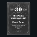 Surprise 30th Birthday - Chalkboard Invitation<br><div class="desc">Surprise 30th Birthday Invitation
Elegant retro chalkboard black and white design. Cheers to 30 years!</div>