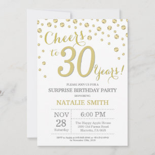 Surprise 30th Birthday Gold Glitter Diamond Invitation