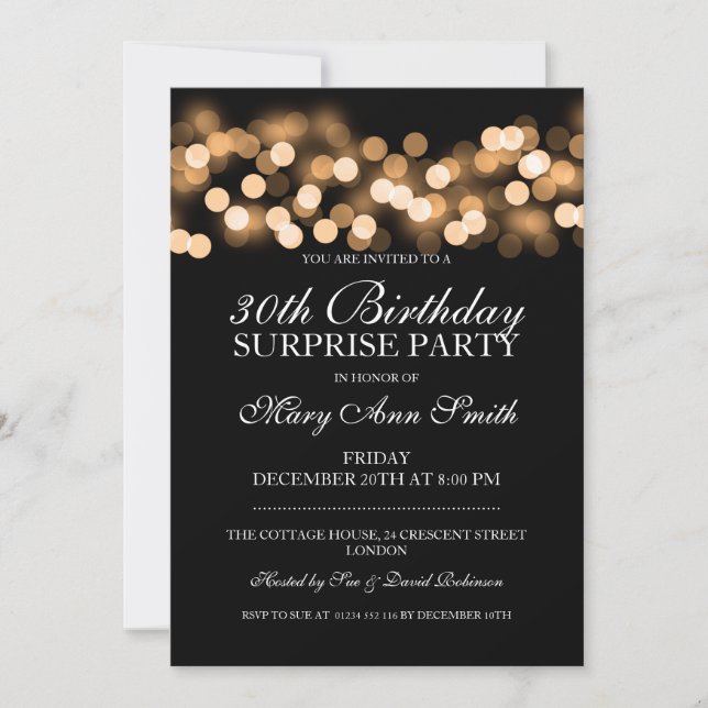 Surprise 30th Birthday Gold Hollywood Glam Invitation (Front)