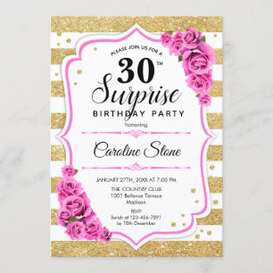 Surprise 30th Birthday - Gold White Pink Invitation