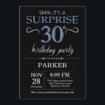 Surprise 30th Birthday Invitation Black and Blue<br><div class="desc">Surprise 30th Birthday Invitation with Black and Blue Glitter Background. Chalkboard. Adult Birthday. Men or Women Bday Invite. Any age. For further customisation,  please click the "Customise it" button and use our design tool to modify this template.</div>