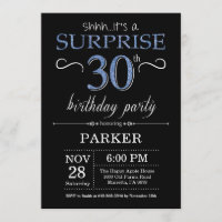 Surprise 30th Birthday Invitation Black and Blue