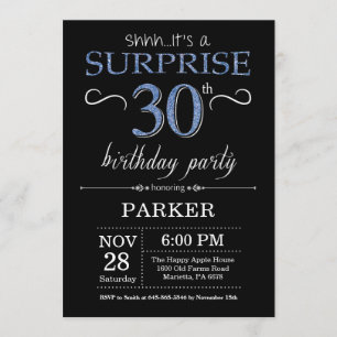 Surprise 30th Birthday Invitation Black and Blue