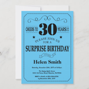 Surprise 30th Birthday Invitation Black and Blue