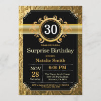 Surprise 30th Birthday Invitation Black and Gold
