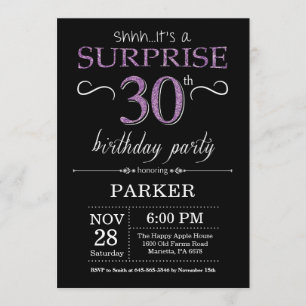 Surprise 30th Birthday Invitation Black and Purple