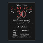 Surprise 30th Birthday Invitation Black and Red<br><div class="desc">Surprise 30th Birthday Invitation with Black and Red Glitter Background. Chalkboard. Adult Birthday. Men or Women Bday Invite. Any age. For further customisation,  please click the "Customise it" button and use our design tool to modify this template.</div>