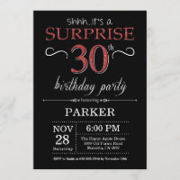 Surprise 30th Birthday Invitation Black and Red