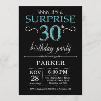 Surprise 30th Birthday Invitation Black and Teal