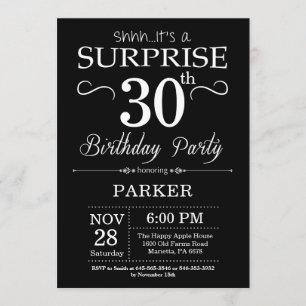 Surprise 30th Birthday Invitation Black and White