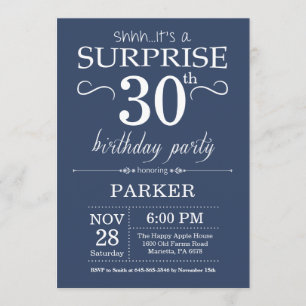 Surprise 30th Birthday Invitation Blue