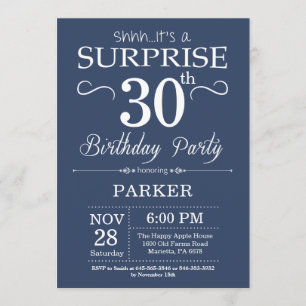 Surprise 30th Birthday Invitation Blue and White
