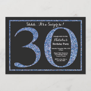 Surprise 30th Birthday Invitation Blue Glitter