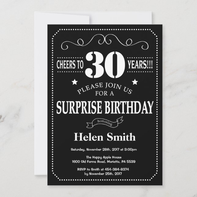 Surprise 30th Birthday Invitation Chalkboard (Front)