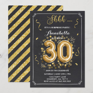 Surprise 30th Birthday Invitation Gold Chalkboard