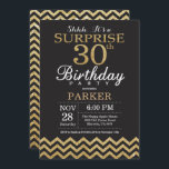 Surprise 30th Birthday Invitation Gold Glitter<br><div class="desc">Surprise 30th Birthday Invitation with Gold Glitter Chevron. Chalkboard. Black and Gold Glitter. Adult Birthday. Man or Women Bday Invite. For further customisation,  please click the "Customise it" button and use our design tool to modify this template.</div>