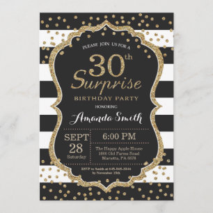 Surprise 30th Birthday Invitation. Gold Glitter Invitation