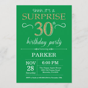 Surprise 30th Birthday Invitation Green and Gold