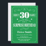 Surprise 30th Birthday Invitation Green and White<br><div class="desc">Surprise 30th Birthday Invitation Green and White Typography. Green Background. Adult Birthday. Male Men or Women Birthday. Kids Boy or Girl Lady Teen Teenage Bday Invite. 13th 15th 16th 18th 20th 21st 30th 40th 50th 60th 70th 80th 90th 100th. Any Age. For further customisation, please click the "Customise it" button...</div>
