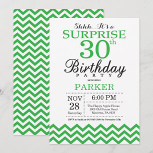 Surprise 30th Birthday Invitation Green Chevron