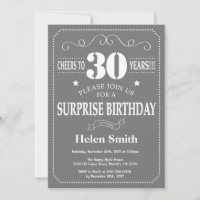 Surprise 30th Birthday Invitation Grey and White