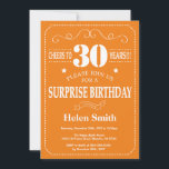 Surprise 30th Birthday Invitation Orange and White<br><div class="desc">Surprise 30th Birthday Invitation Orange and White Typography. Orange Background. Adult Birthday. Male Men or Women Birthday. Kids Boy or Girl Lady Teen Teenage Bday Invite. 13th 15th 16th 18th 20th 21st 30th 40th 50th 60th 70th 80th 90th 100th. Any Age. For further customisation, please click the "Customise it" button...</div>