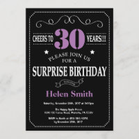Surprise 30th Birthday Invitation Purple and Black