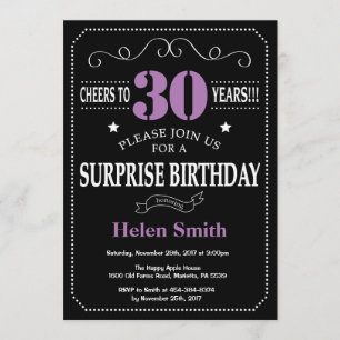 Surprise 30th Birthday Invitation Purple and Black