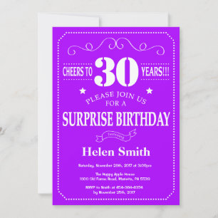 Surprise 30th Birthday Invitation Purple and White