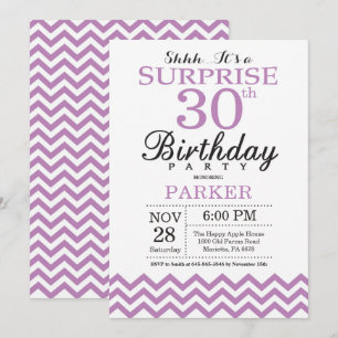 Surprise 30th Birthday Invitation Purple Chevron
