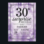 Surprise 30th Birthday Invitation Purple Glitter<br><div class="desc">Surprise 30th Birthday Invitation with Purple String Lights with Purple Glitter Background. Purple Birthday. Adult Birthday. Men or Women Bday Invite. 13th 15th 16th 18th 20th 21st 30th 40th 50th 60th 70th 80th 90th 100th, Any age. For further customisation, please click the "Customise it" button and use our design tool...</div>