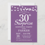 Surprise 30th Birthday Invitation Purple Lavender<br><div class="desc">Surprise 30th Birthday Invitation with String Lights. Purple Lavender Lilac Background. Female Women Birthday. 13th 15th 16th 18th 20th 21st 30th 40th 50th 60th 70th 80th 90th 100th,  Any age. For further customisation,  please click the "Customise it" button and use our design tool to modify this template.</div>