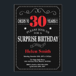 Surprise 30th Birthday Invitation Red and Black<br><div class="desc">Surprise 30th Birthday Invitation Red and Black Typography. Chalkboard. Black and White Background. Adult Birthday. Male Men or Women Birthday. Kids Boy or Girl Lady Teen Teenage Bday Invite. 13th 15th 16th 18th 20th 21st 30th 40th 50th 60th 70th 80th 90th 100th. Any Age. For further customisation, please click the...</div>