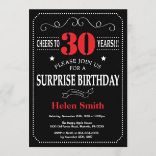 Surprise 30th Birthday Invitation Red and Black