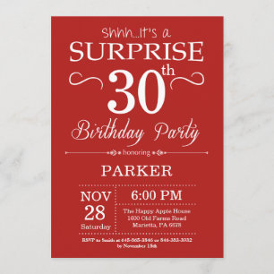 Surprise 30th Birthday Invitation Red and White