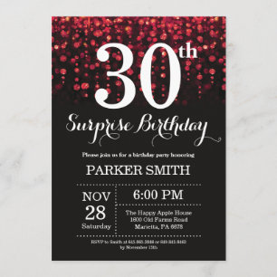 Surprise 30th Birthday Invitation Red Glitter