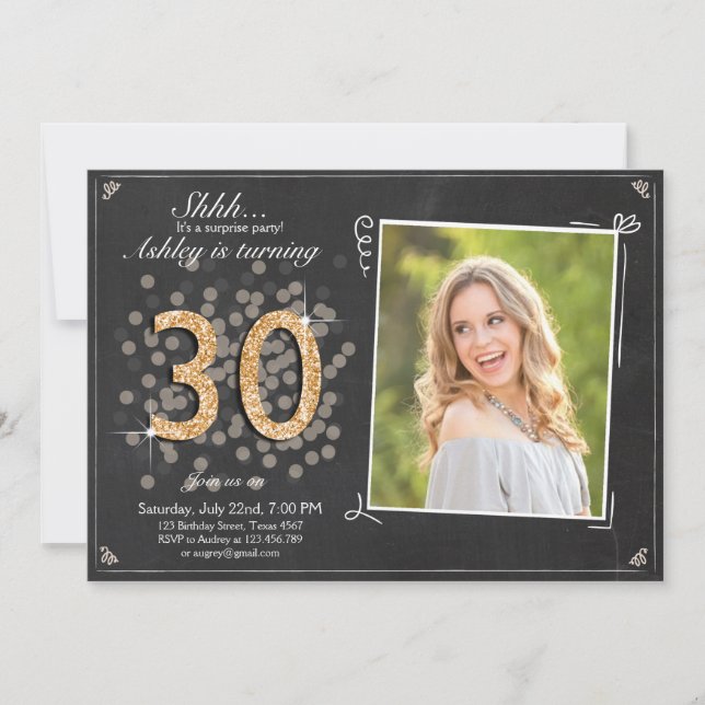Surprise 30th birthday invite Chalkboard vintage (Front)
